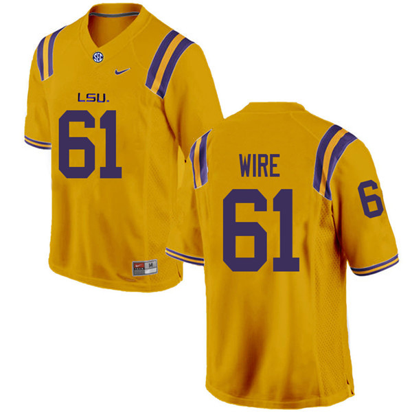Men #61 Cameron Wire LSU Tigers College Football Jerseys Sale-Gold